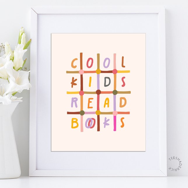 Coola Barn LÄser Böcker Färgrik Grid Typografi Kon Poster (Cool Kids Read Books Colourful Grid Typography Art Poster For Kids Room Wall Art Decoration)