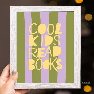Coola barn läser böcker lila olivränder Typo Poster