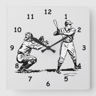 Coola Baseball Batter och Catcher Batiseringsskiss Fyrkantig Klocka