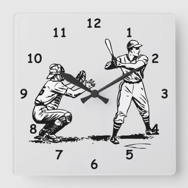 Coola Baseball Batter och Catcher Batiseringsskiss Fyrkantig Klocka (Framsida)
