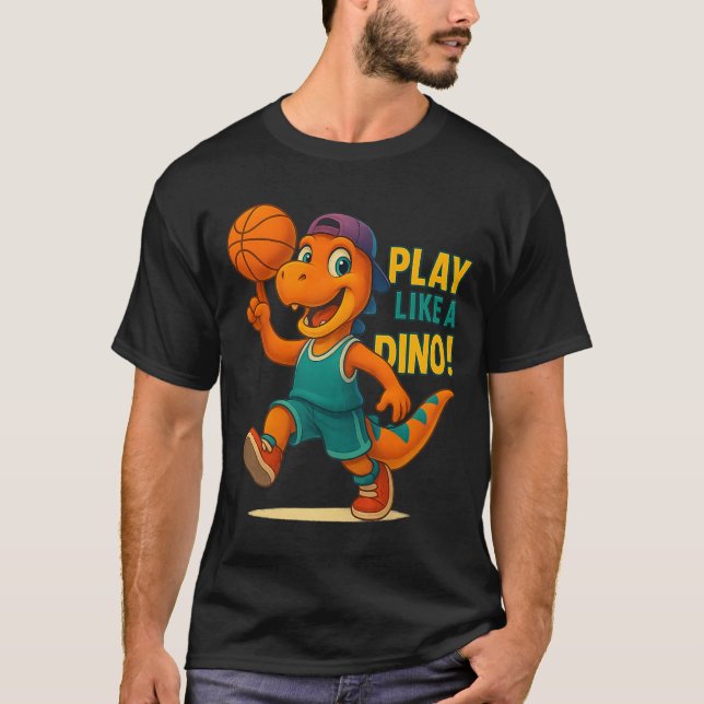 Coola Basketball Dinosaur Player Funny Sports Dino T Shirt (Framsida)