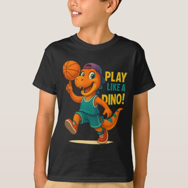 Coola Basketball Dinosaur Player Funny Sports Dino T Shirt (Framsida)