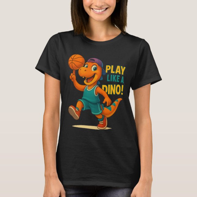 Coola Basketball Dinosaur Player Funny Sports Dino T Shirt (Framsida)