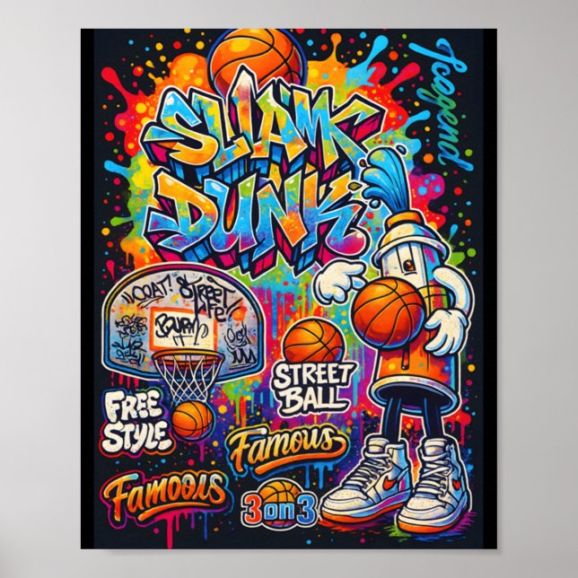Coola Basketball Graffiti Stil Illustration Graphi Poster (Framsidan)
