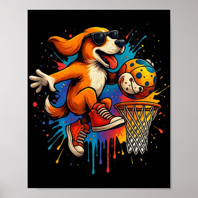 Coola Basketball Hund Dunking Roligt Kids Djurälsk Poster (Framsidan)