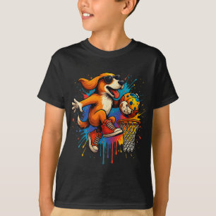 Coola Basketball Hund Dunking Roligt Kids Djurälsk T Shirt