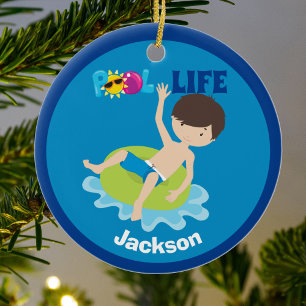 Coola Bassäng Boy Personlig Kids Simma Team Julgransprydnad Keramik
