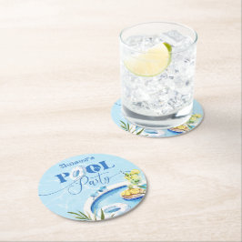 Coola bassäng födelsedagsfest, blått simmande underlägg papper rund