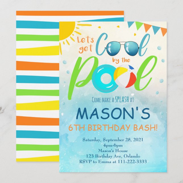 Coola Bassäng Party födelsedag Inbjudan (Fram/baksida)
