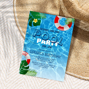 Coola Bassäng Party   Simming Birthday Inbjudningar