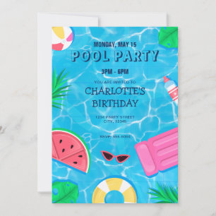 Coola Bassäng Party   Simning av födelsedagsinbjud Inbjudningar