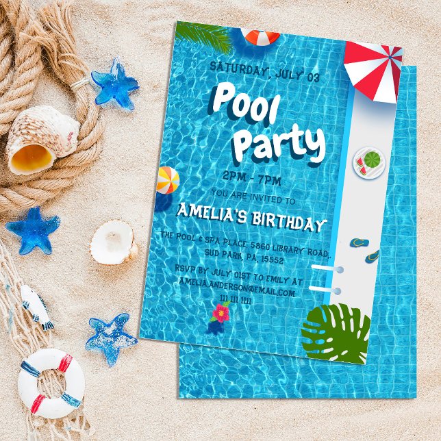 Coola Bassäng Swimming Party Birthday Inbjudningar (Skapare uppladdad)