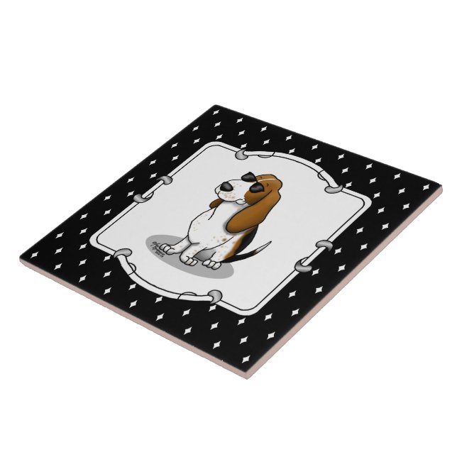 Coola Basset Hound hund och solglasögon (tri-färg  Kakelplatta (Sidan)