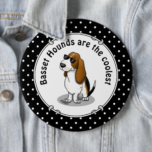 Coola Basset Hound hund och solglasögon (tri-färg Knapp