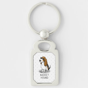 Coola Basset Hound hund och solglasögon (tri-färg Rektangulärt Silverfärgad Nyckelring