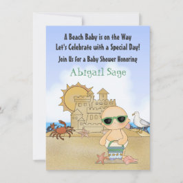Coola Beach Baby i Sandcastle Neutralt Baby Shower Inbjudningar