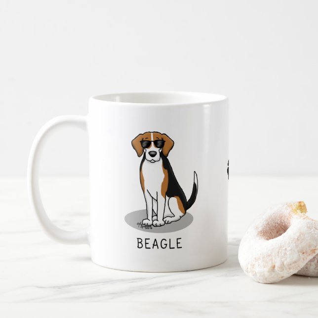 Coola Beagle med solglasögon (Tri färg 3) Lustigt Kaffemugg (Med munk)