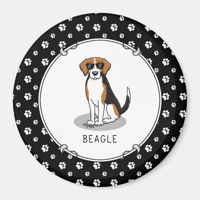 Coola Beagle med solglasögon (Tri färg 3) Lustigt Magnet (Framsidan)
