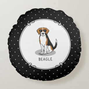 Coola Beagle med solglasögon (Tri färg 3) Lustigt Rund Kudde