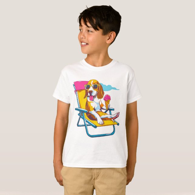 Coola Beagle Sommar Vibes | Roliga Barn T Shirt (Hel framsida)