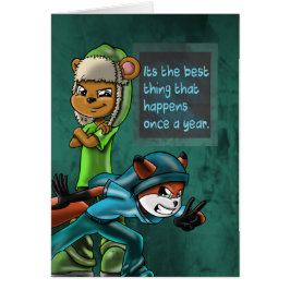 Coola Bear and Fox Animal Birth Day Hälsningskort