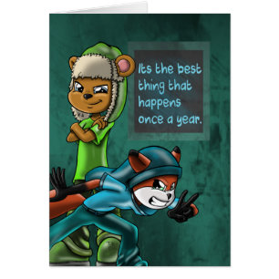 Coola Bear and Fox Animal Birth Day Hälsningskort
