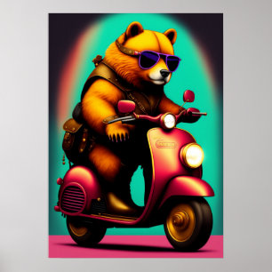 Coola Bear Riding a Rosa Scooter Poster