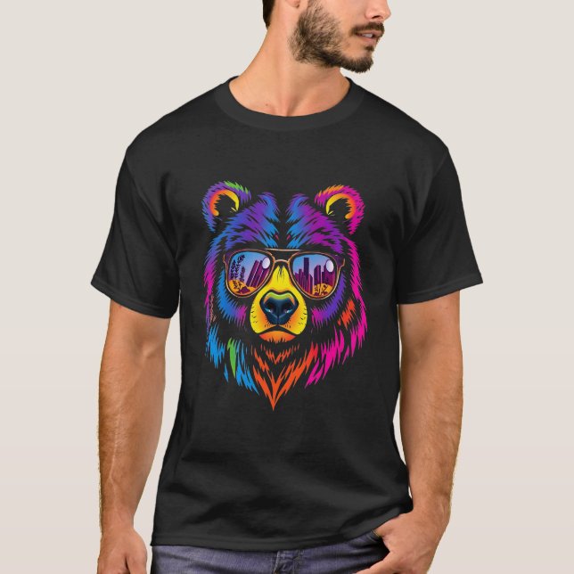 Coola Bear Wearing Sunglasses - Colorful Wildlife T Shirt (Framsida)