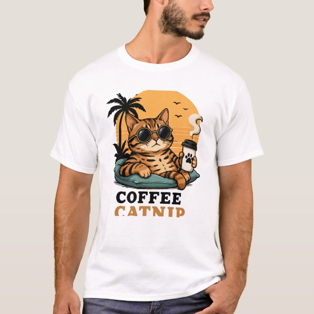 Coola Bengal Kattkaffe och Kattmat Retro Solnedgån T Shirt (Framsida)