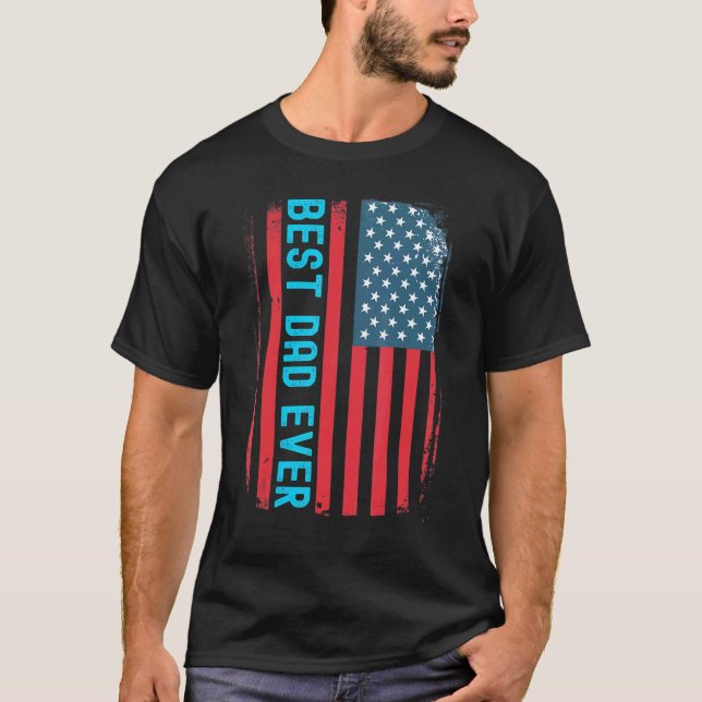 Coola Best Pappa någonsin USA Flagga Grunge T Shirt (Framsida)