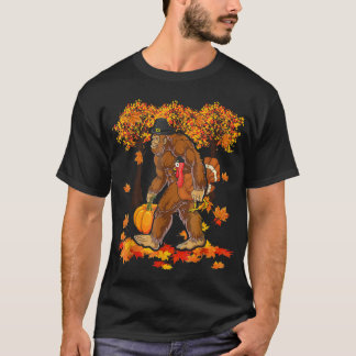 Coola Bigfoot Holding Pumpkin och Turkiet Thanksgi T Shirt
