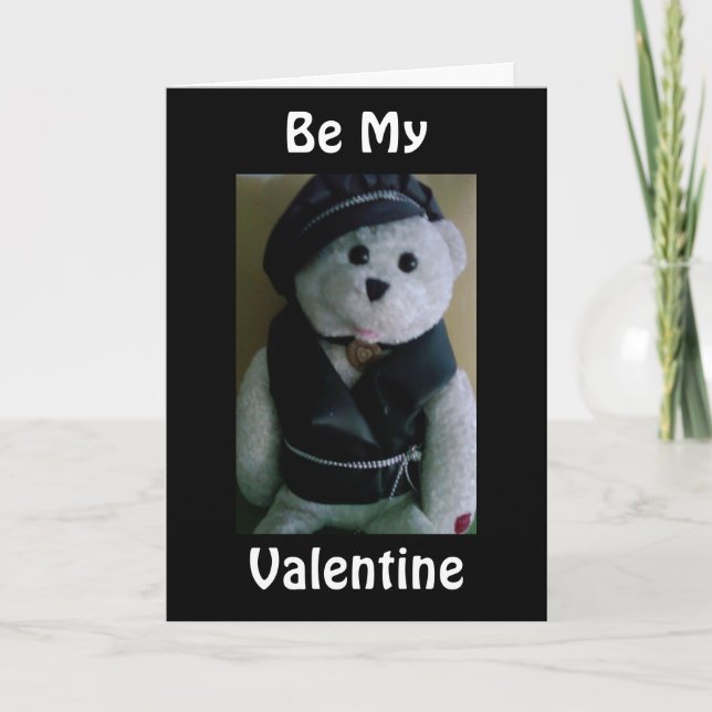 "COOLA BIKER BEAR" SÄGER "BE MY VALENTINE" HELGKORT (Framsida)