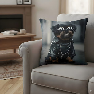 Coola Biker Hund med Sunglasses Funny Punk Sten Kudde