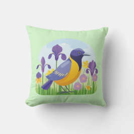 Coola Bird i Fält i Iris Flowers Kudde