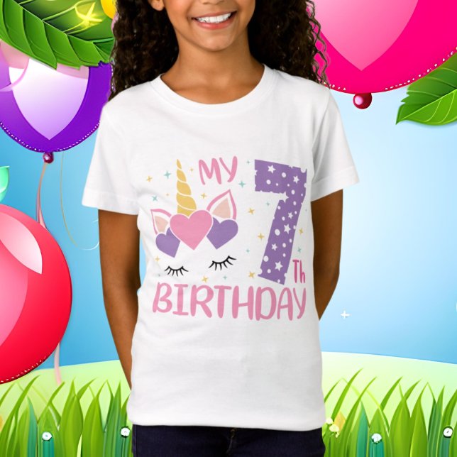 coola Birthday Unicorn ålder 7 T Shirt (Skapare uppladdad)