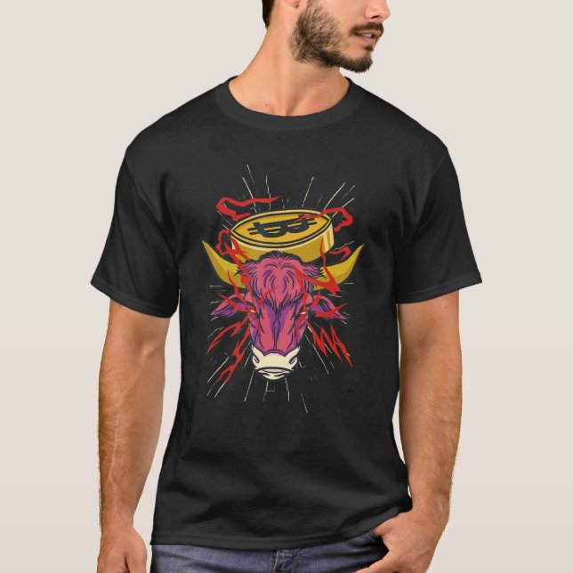 Coola Bitcoin Bull med krypto Laser Ögon T Shirt (Framsida)
