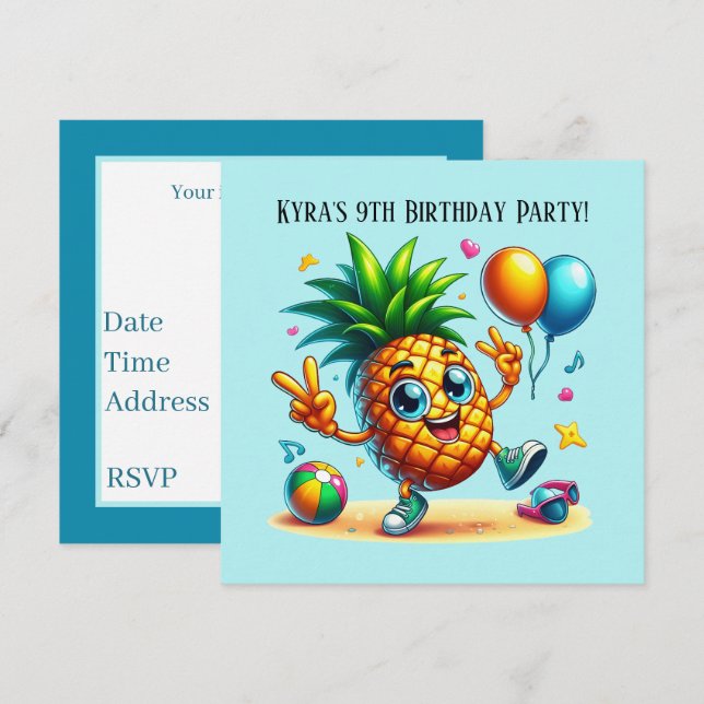 Coola Björndags, ananas party Inbjudningar (Fram/baksida)