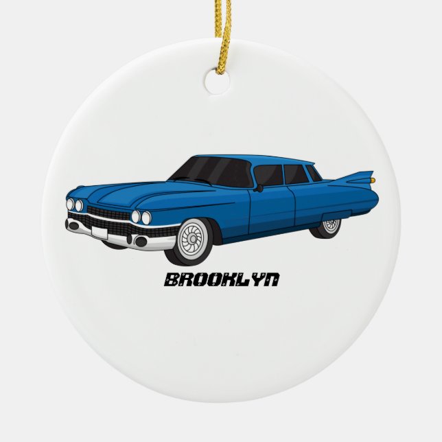 Coola blå 1959 klassisk bil julgransprydnad keramik (Framsidan)