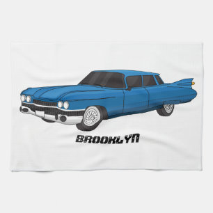 Coola blå 1959 klassisk bil kökshandduk