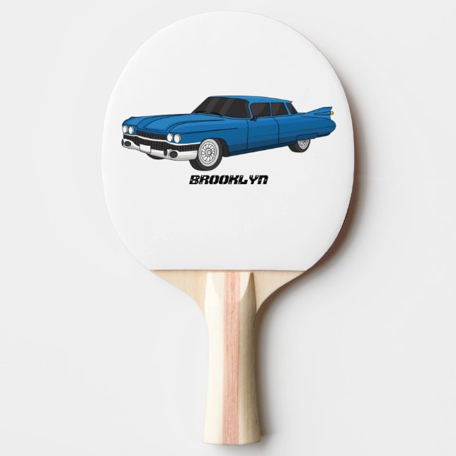 Coola blå 1959 klassisk bil pingisracket (Framsidan)