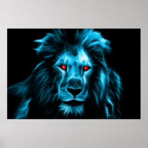Coola blå Lejon med blå Ögon Porträtt Poster