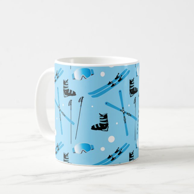 Coola blå skidåkning kaffemugg (Framsida vänster)