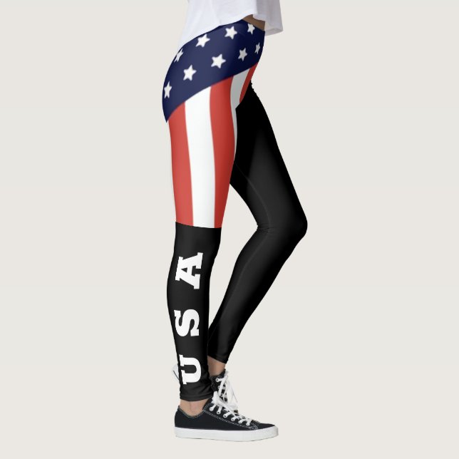 Coola Black American Flagga White Brev USA Womens Leggings (Höger)