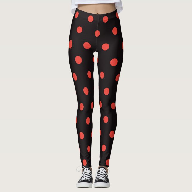 Coola Black and Red Polka Dot Mönster Leggings (Framsida)
