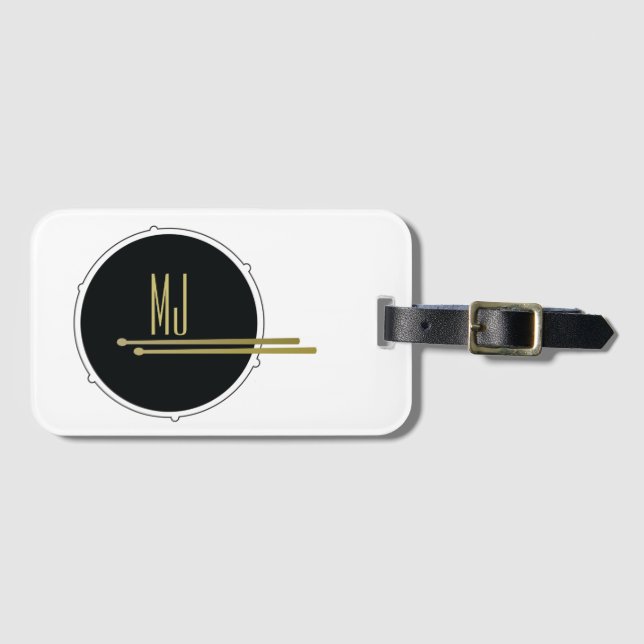 Coola Black and White Drums Initialer Monogrammed Bagagebricka (Framsida horisontal)