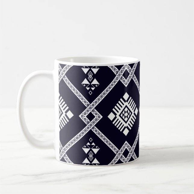 Coola Black and White Geometric Oriental Mönster Kaffemugg (Vänster)