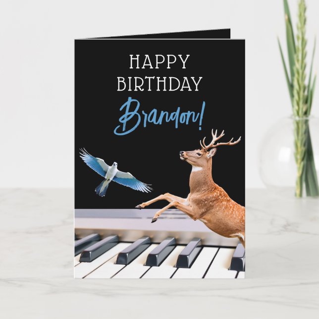 Coola Black & Blue Animal Piano Birthday Kort (Framsida)