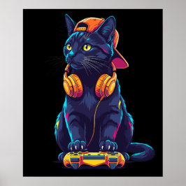 Coola Black Cat Gamer Halloween Poster