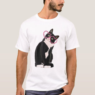 Coola Black Cat Kitten Red Heart Glasses Lycklig V T Shirt