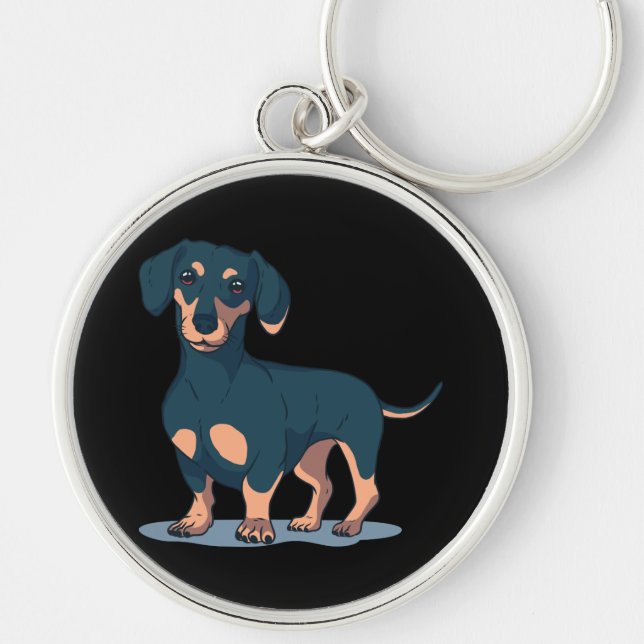 Coola Black Dachshund Hund design Rund Silverfärgad Nyckelring (Framsidan)